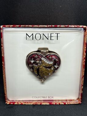 Collectible Monet Enamel Red Gold Angel Heart Trinket Box Vintage In Box